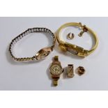 Two 9ct gold wrist watches, a gold plated watch and a group of 9ct scrap gold, 2.3g