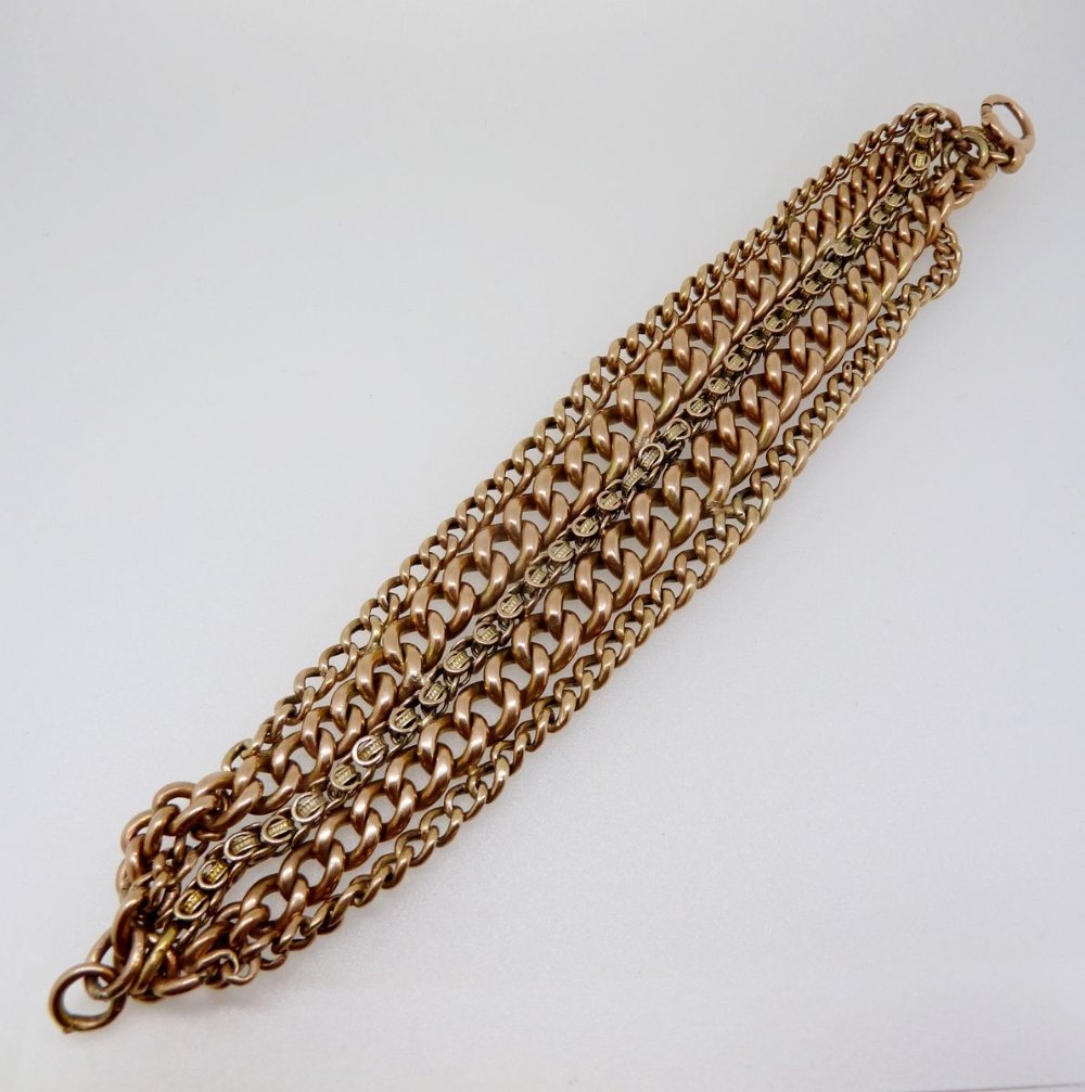 A wide bracelet made from gold Albert chains and pair of matching earrings, bracelet 58g and - Image 2 of 2