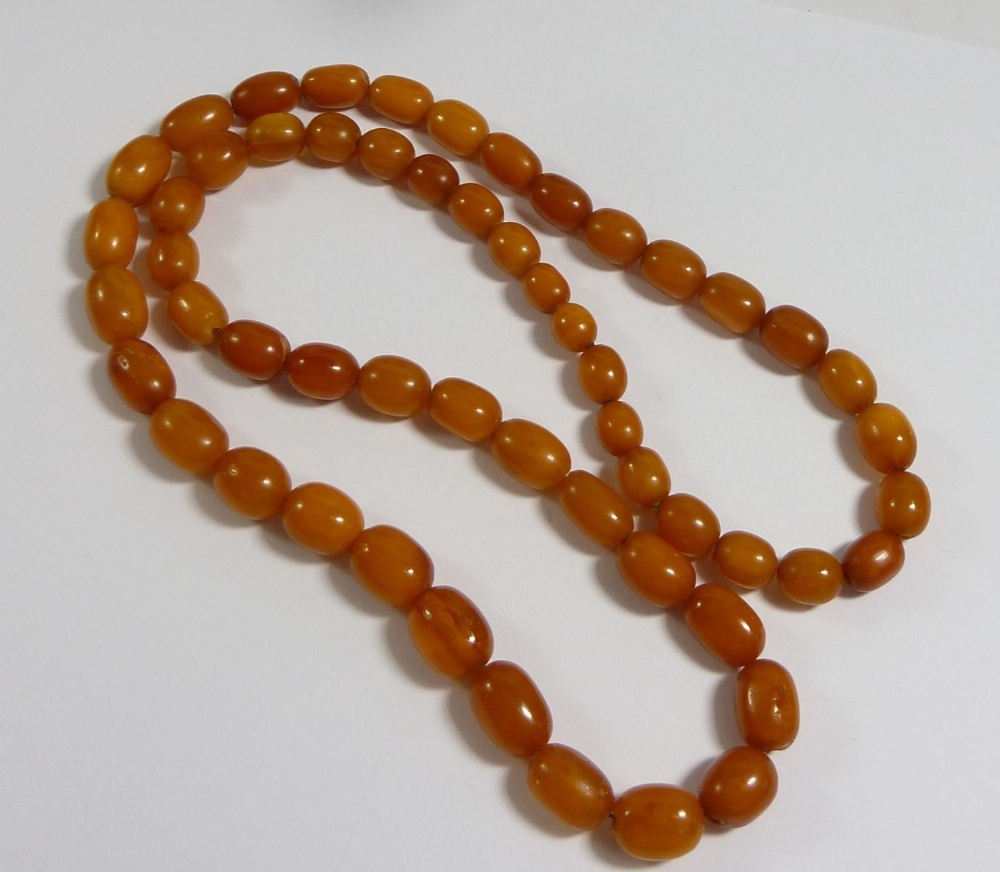 A yellow amber bead necklace, 49g - Image 2 of 2