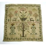 An early 19th century sampler with basket of flowers and Adam & Eve by Mary Ridyard, 1806, unframed,
