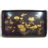 A black and gilt large Japanese lacquer tray painted birds and flowers, 67 x 40cm