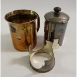 An Elkingtons silver plated coffee percolator - handle a/f and a Clement silver plate on copper