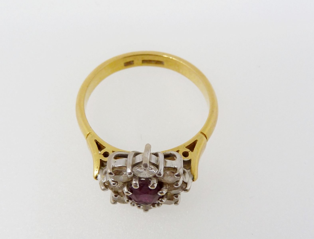 An 18ct gold ruby and diamond cluster ring, size N - Image 2 of 4
