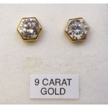 A pair of 9 carat gold hexagonal earrings