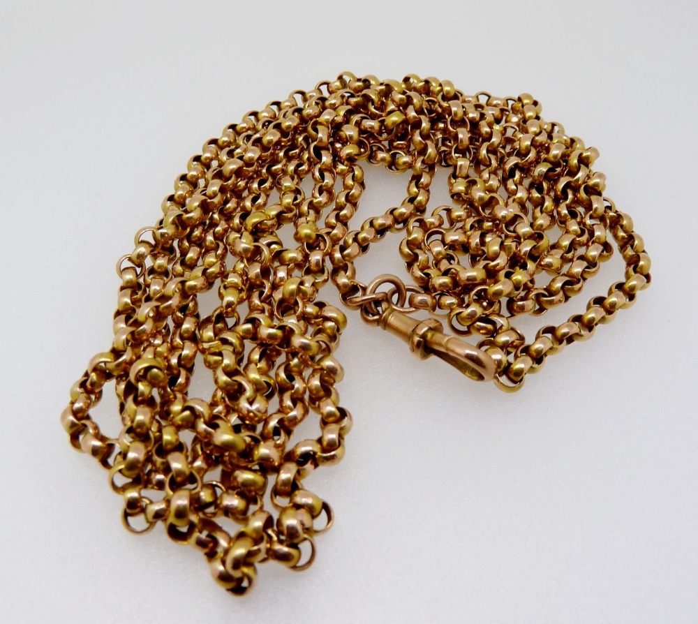 A 9 carat gold long fob chain, 34g - Image 2 of 2
