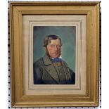 A 19th century watercolour painting of a gentleman in a gilt frame, 18 x 12.5cm