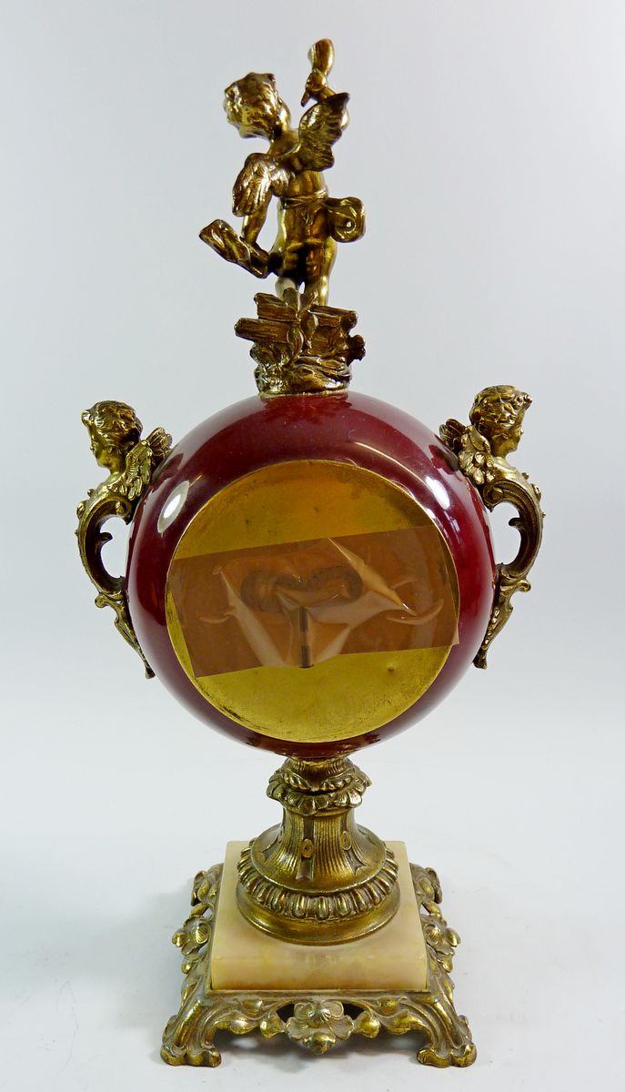 A French spherical clock with cherub surmount 43cm high - Image 2 of 2