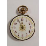 A 9 carat gold fob watch with enamel dial (front missing)