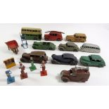 A box of Dinky mainly pre-1950's cars, petrol pumps etc.