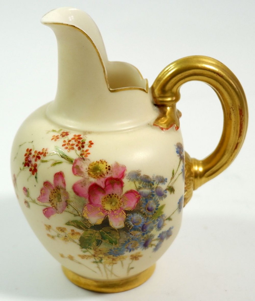 A Royal Worcester ivory blush floral painted jug, No. 1094, 13 cm tall