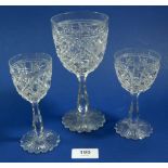 A suite of hobnail cut drinking glasses comprising: six large wines, four sherry and four port