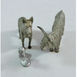A silver plated miniature dog, cow and duck, (cow 11cm long)