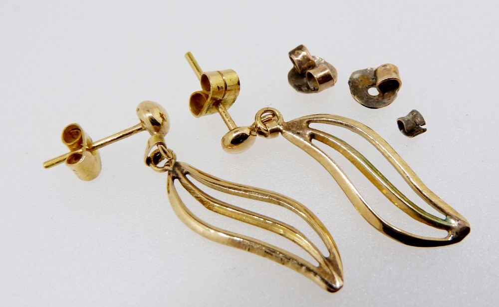 A pair of yellow metal earrings, 3.4gm
