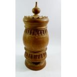 A large turned wood pot and cover, 40cm tall