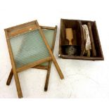 An early 20th century housemaids tray, two old scrubbing boards etc