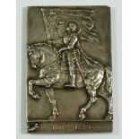 A Bromsgrove Guild of Applied Artists white metal miniature plaque cast Joan of Arc and