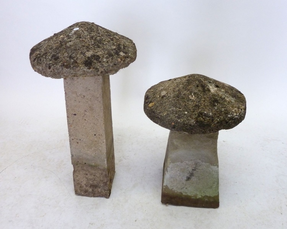 Two small staddle stones, tallest 66cm