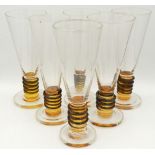 A set of six wine glasses on coiled stems by Bob Crookes