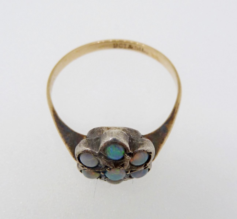 A silver and 9 carat gold opal cluster ring, size L - Image 2 of 3