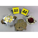 Three AA badges, a Caravan Club badge and a large size Girl Guide Staff finial badge