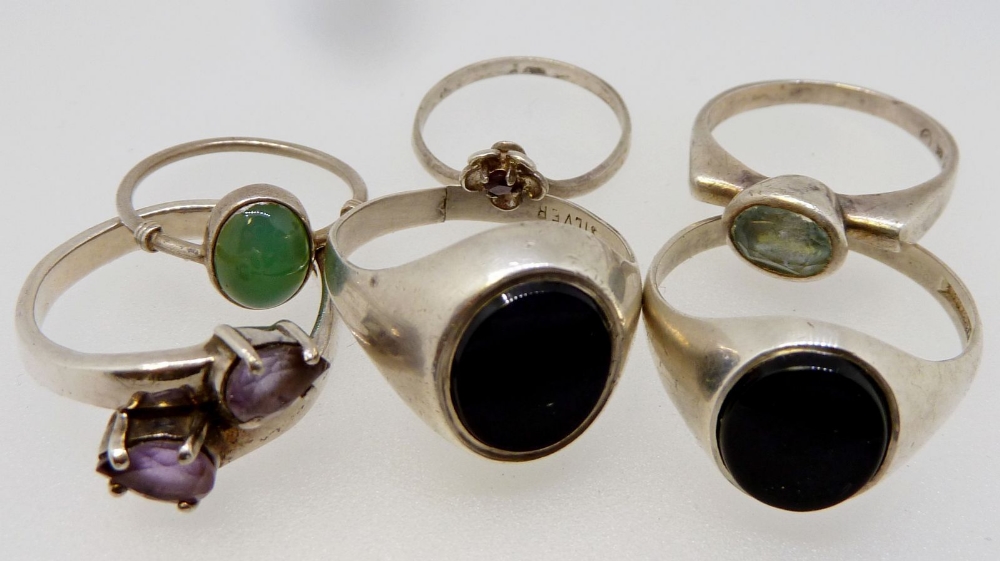 Six various silver rings