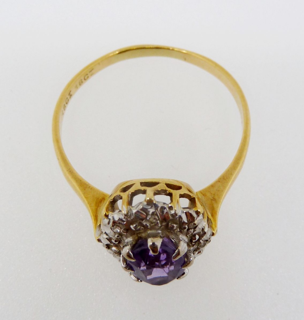 An 18ct gold amethyst and diamond cluster ring, size S to T, 3.7g - Image 2 of 4