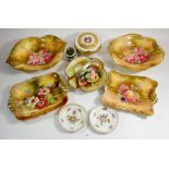 Four Royal Winton floral dishes, a Limoge box, Noritake basket and Dresden dish