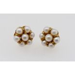 A pair of 9 carat gold and pearl cluster earrings, total weight 2g