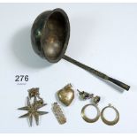 A Georgian silver wine ladle a/f and various silver and white metal jewellery
