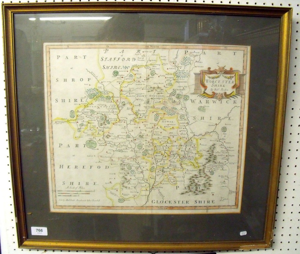 Robert Morden (c.1650-1703) - A hand-coloured engraved map of the county of Worcestershire, sold