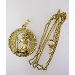 A gold plated St Christopher on 9 carat gold chain, total weight 5.5g
