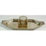 A silver desk stand with cut glass inkwell, Sheffield 1906, by Elkington's
