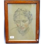 A 20th century charcoal study of a woman, signed faintly, 35 x 26cm