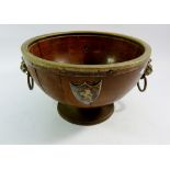 An oak and silver plated fruit bowl with lion mask handles, from the 'Tenants of Carmarthenshire'