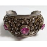 A vintage Siam silver bangle set pink 'stones'