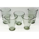 A group of three flared glass tumblers and two trailed glass tumblers by George Elliott made after