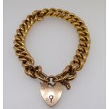 A 9 carat gold bracelet with heart padlock, 19g