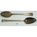 A Georgian silver basting spoon, London 1806 and a Victorian one, Sheffield 1898 - total 270g