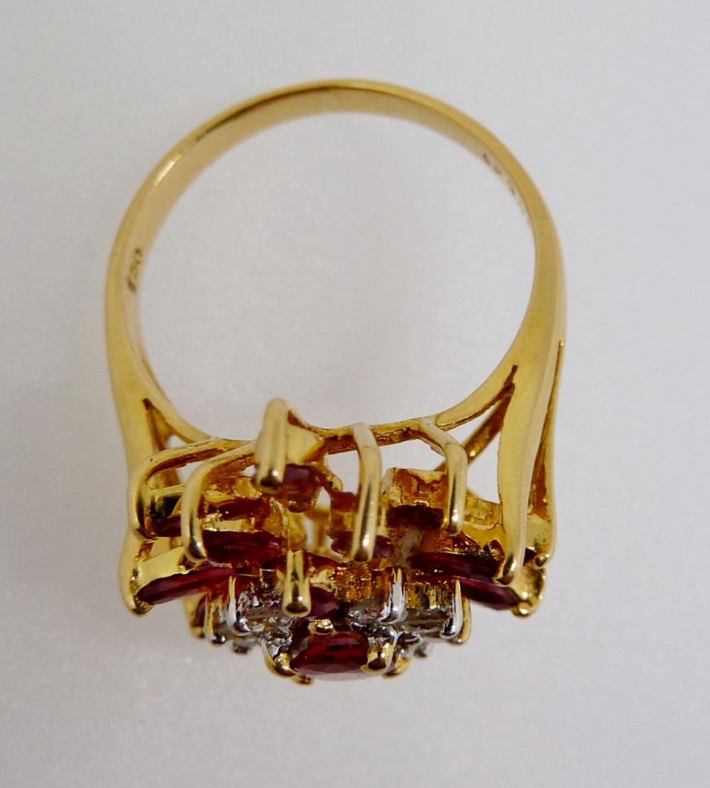 An 18 carat gold three tier ruby and diamond cluster ring, size K-L, 5.6g - Image 2 of 4