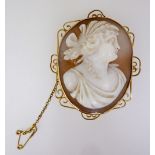 A 9 carat gold framed Victorian cameo brooch carved classical bust in scrollwork frame
