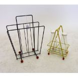 A 1960's vintage wire magazine rack and a similar milk bottle holder