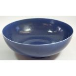 An early Ruskin blue glazed large fruit bowl with scissor mark, 29 cm (with Albert E Wade collection