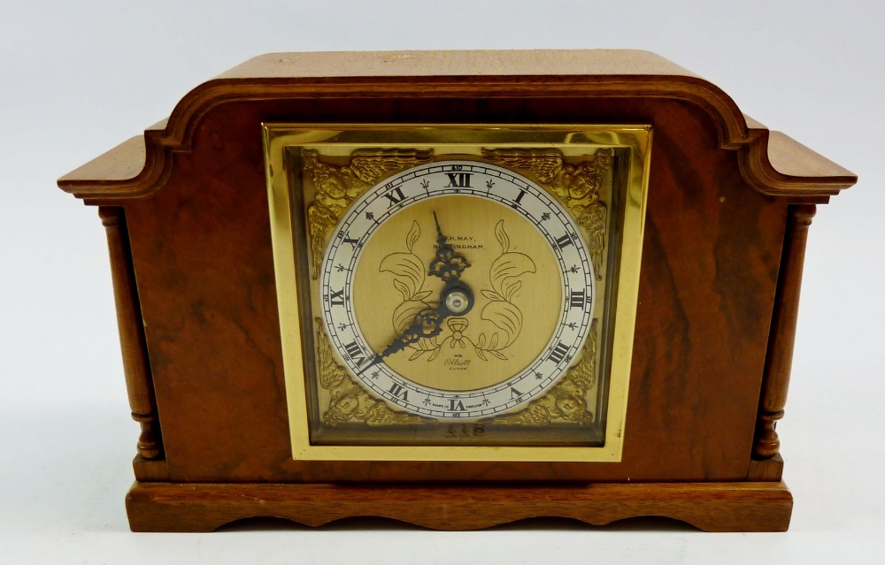 An Elliott walnut cased mantel clock, 21.5cm wide