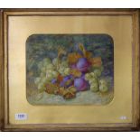 J Major - watercolour still life grapes and plums dated '77, 22.5 x 28cm