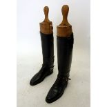 A pair of vintage hunting or riding boots, size 9 with spurs and boot stretchers