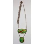 A Murrle Bennett matrix turquoise large double drop pendant on silver chain