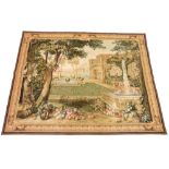 A large machine made tapestry with mythological palace scene 200 x 153cm