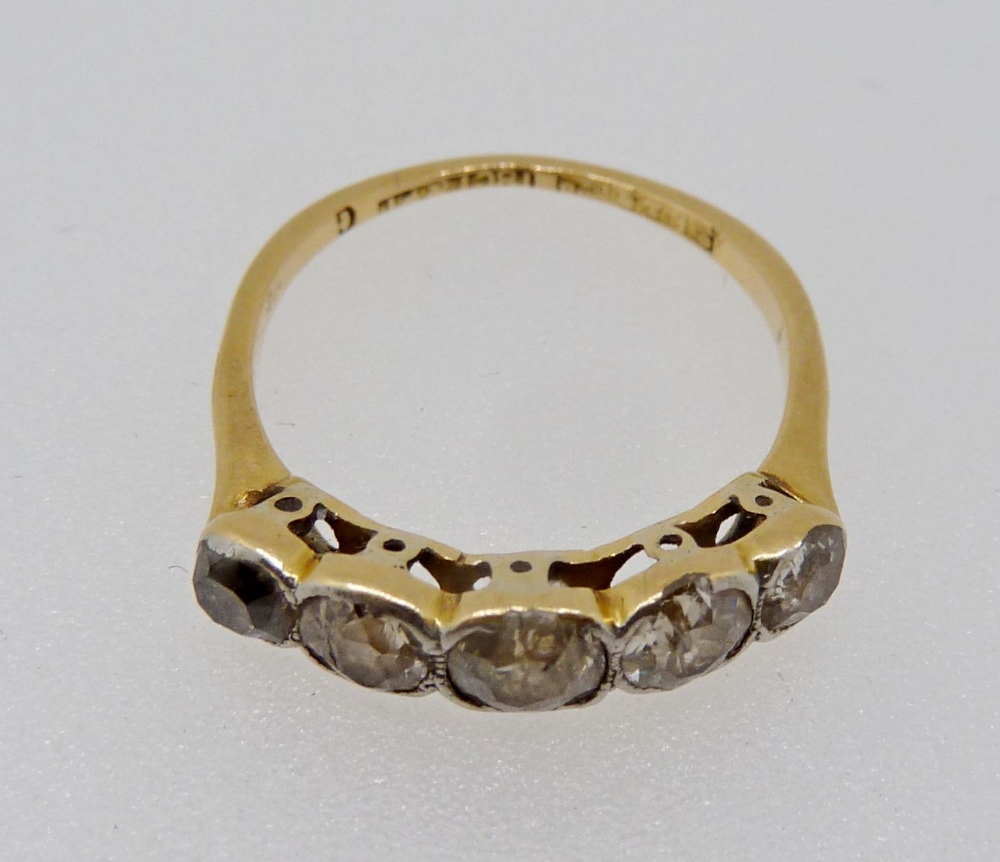 An Edwardian 18 carat gold ring set five diamonds, size J - Image 2 of 4