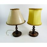 Two 1920's oak wrythen twist table lamps