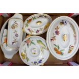 A group of Worcester Evesham serving dishes, comprising one large oval casserole, one large